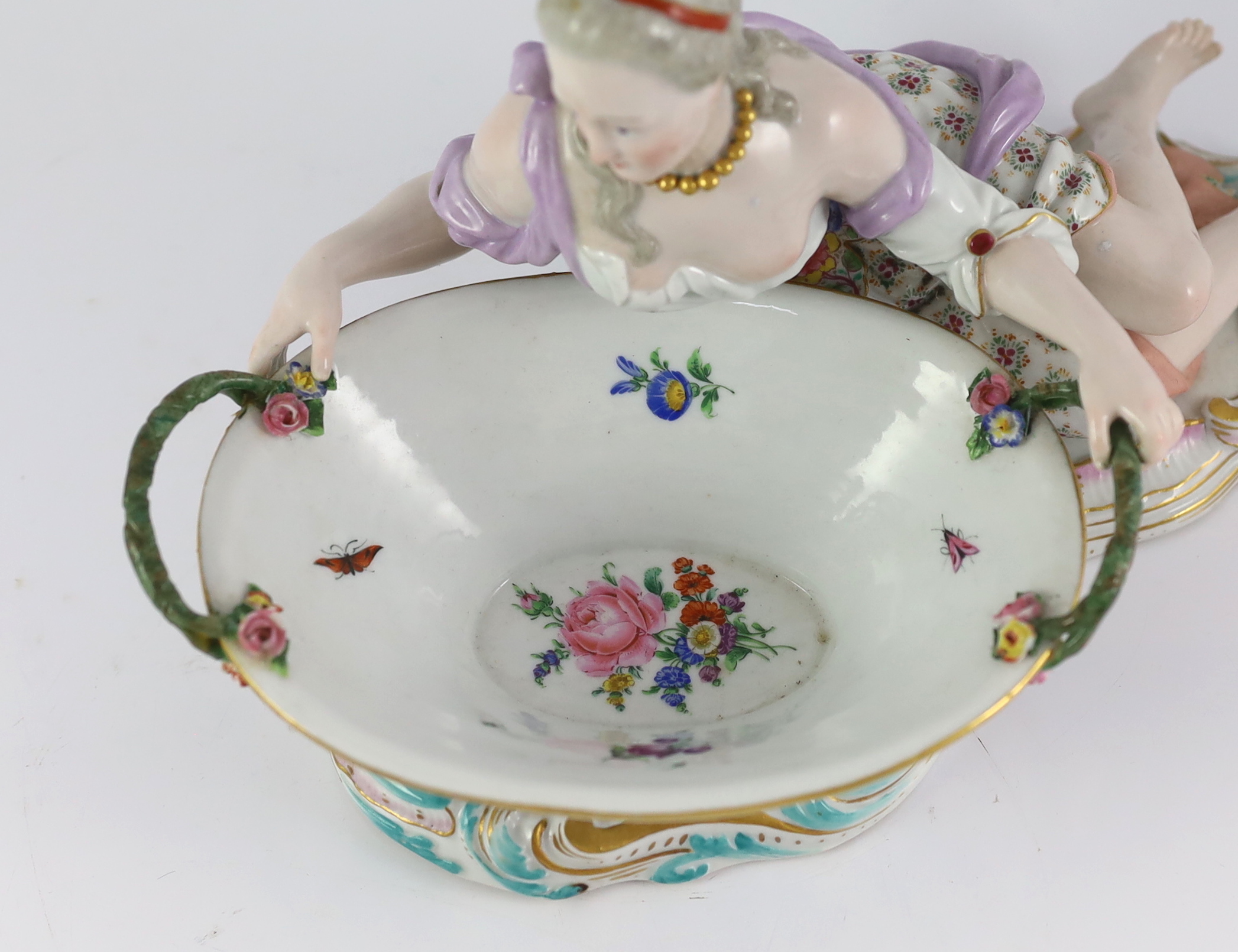 A pair of large Meissen figural bonbon dishes, 19th century